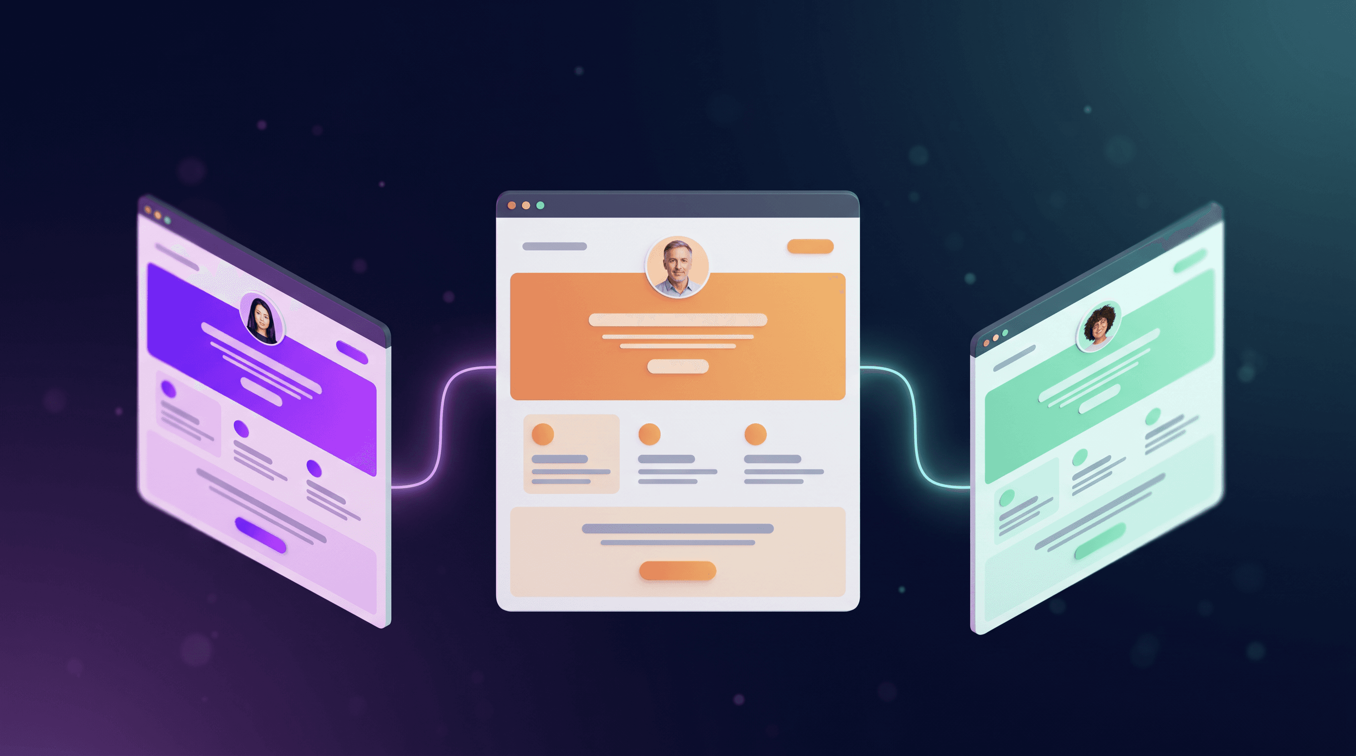 Three personalized landing pages, each customized for a different prospect
